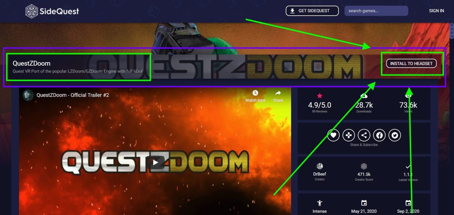 Download QuestZDoom through SideQuest