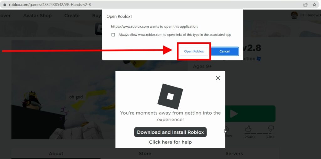 ROBLOX Launcher pop up