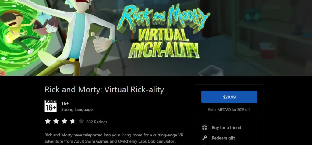 Rick and Morty VR Meta Rift store